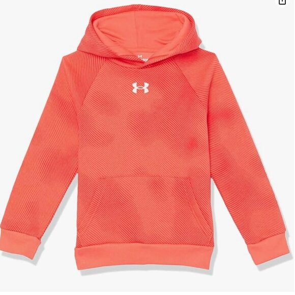 NWT Under Armour Boys' Rival Fleece Printed Hoodie, venom red/white, X-SMALL - Picture 1 of 3